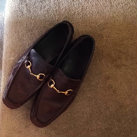 Pair Men\'s Brown Shoes Gucci Bit Loafers Size 10 main image 6